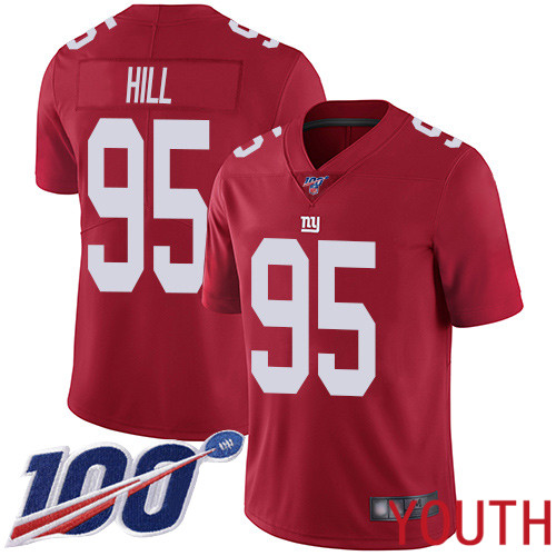 Youth New York Giants 95 B.J. Hill Red Limited Red Inverted Legend 100th Season Football NFL Jersey